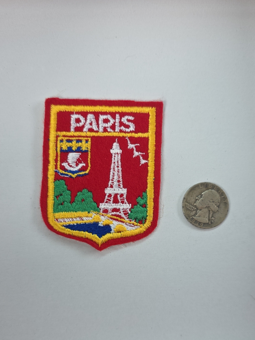 Aris Paris Souvenir Crest Patch in Pale Pink, Yellow & Green
